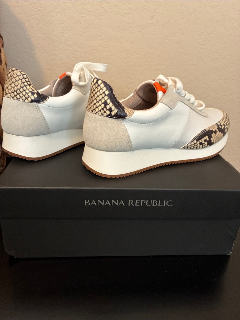 Banana Republic White Sneakers with Beige and Black Snake-Print - Picture 3 of 6